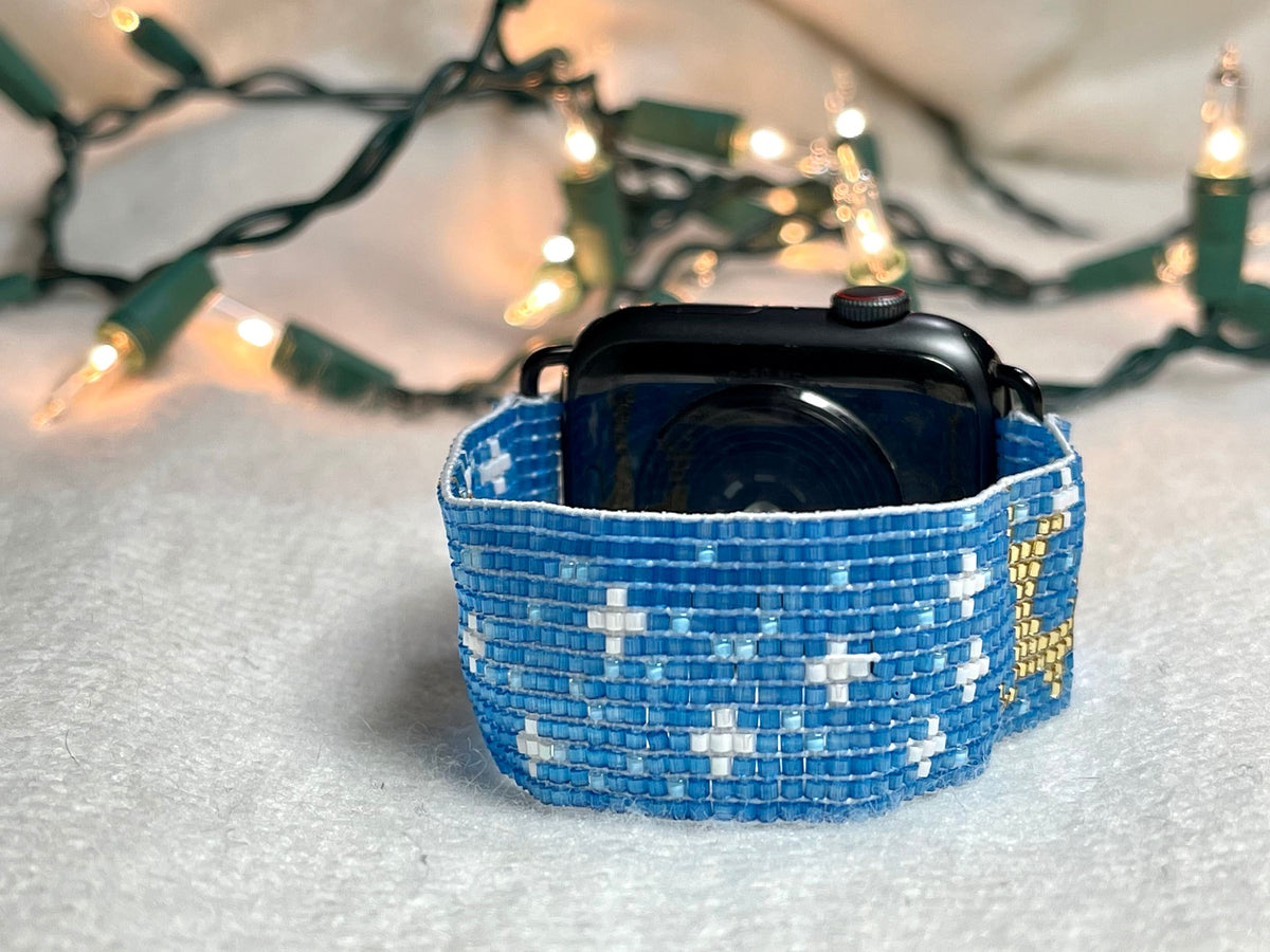 Blue Celestial Seed Bead Apple Watch Band