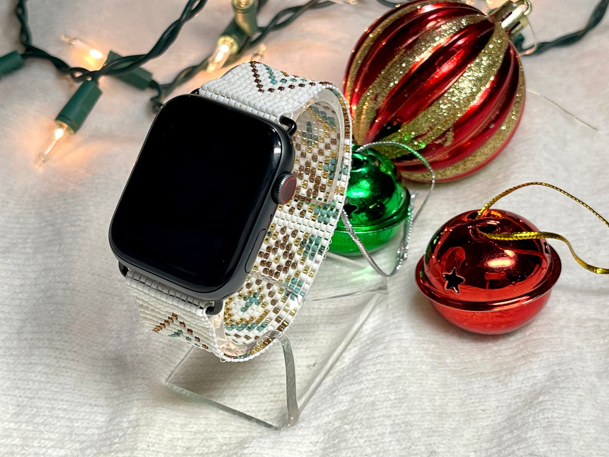 Ivory, Turquoise & Gold Seed Bead Apple Watch Band