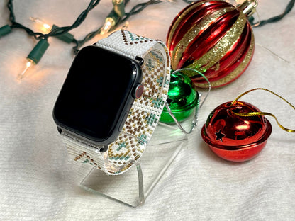 Ivory, Turquoise & Gold Seed Bead Apple Watch Band