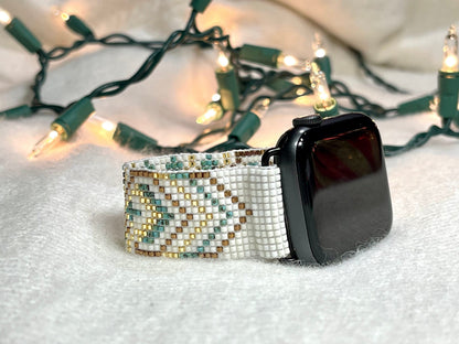 Ivory, Turquoise & Gold Seed Bead Apple Watch Band