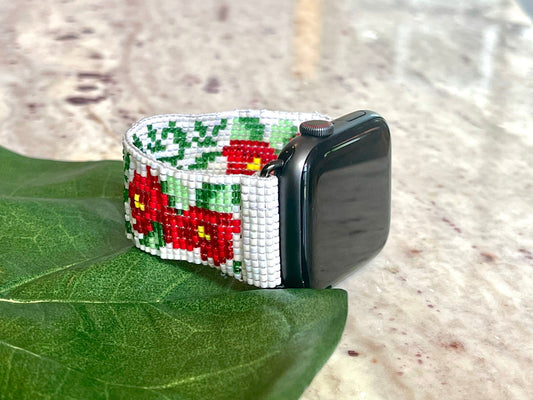 Red Cardinal Seed Bead Apple Watch Band