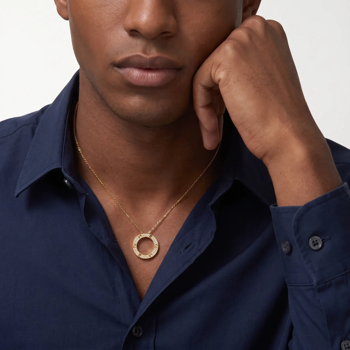 Love Paved Circle Pendant Necklace