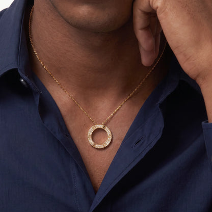 Love Paved Circle Pendant Necklace