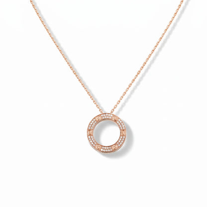 Love Paved Circle Pendant Necklace