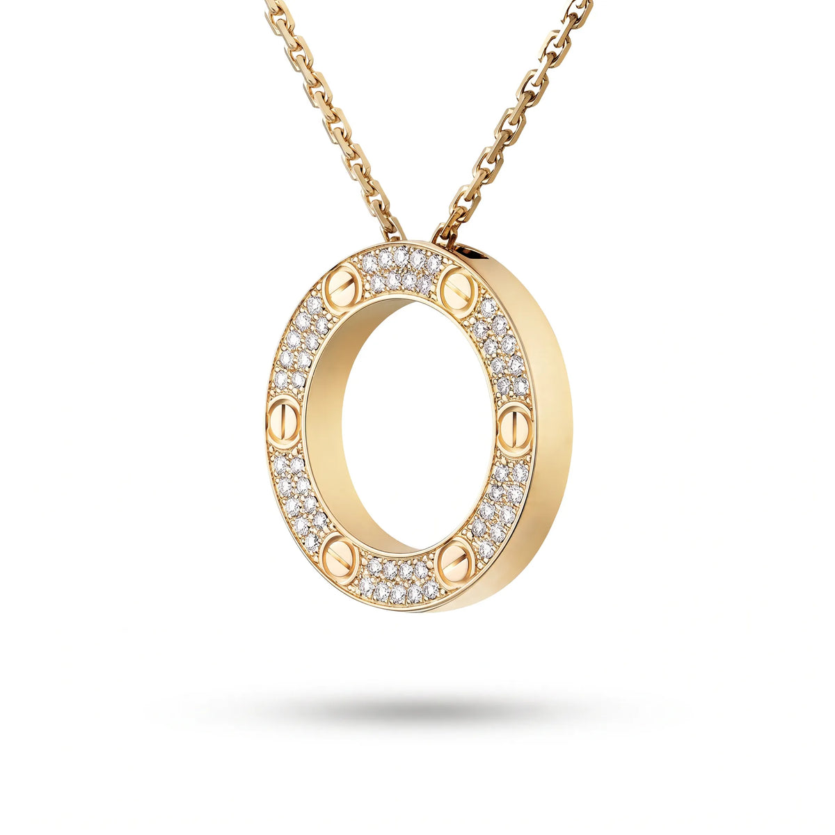 Love Paved Circle Pendant Necklace