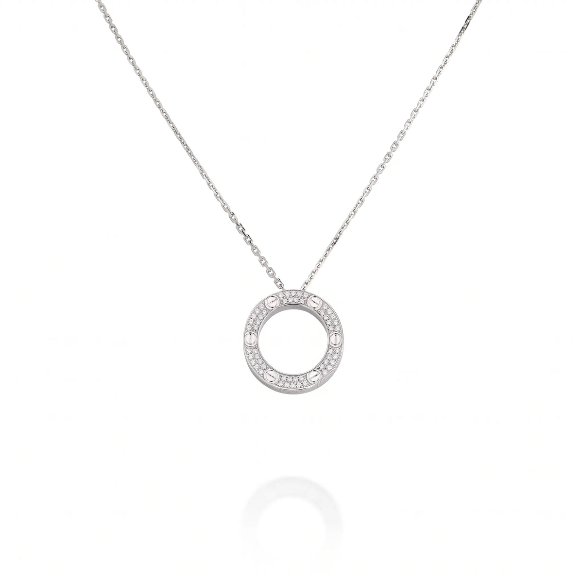 Love Paved Circle Pendant Necklace