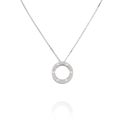 Love Paved Circle Pendant Necklace