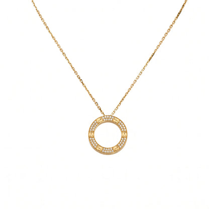 Love Paved Circle Pendant Necklace