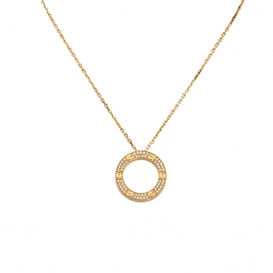 Love Paved Circle Pendant Necklace
