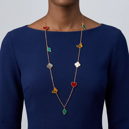 Lucky Alhambra 12 Motif Long Necklace