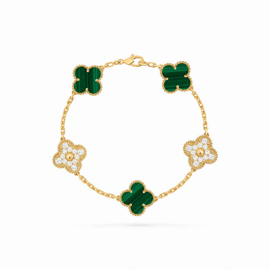 Vintage Alhambra 5 Motif Green Pave Bracelet