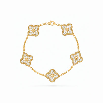 Vintage Alhambra 5 Motif Pave Elegance Bracelet