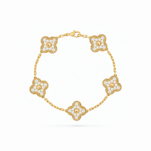 Vintage Alhambra 5 Motif Pave Elegance Bracelet