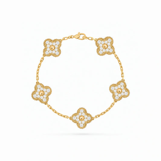 Vintage Alhambra 5 Motif Pave Elegance Bracelet